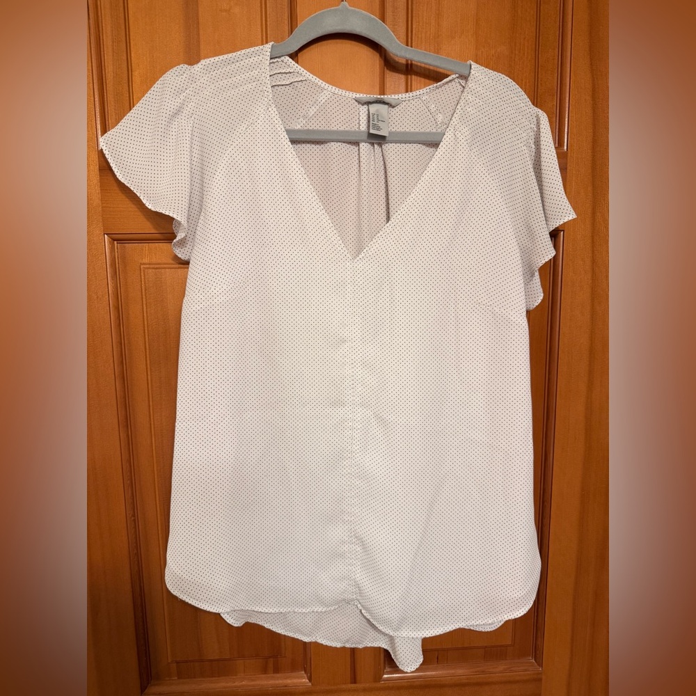 H&M White Blouse with Black Dots